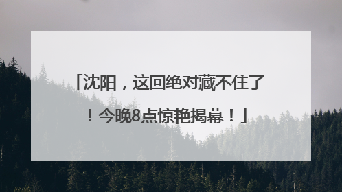 沈阳，这回绝对藏不住了！今晚8点惊艳揭幕！